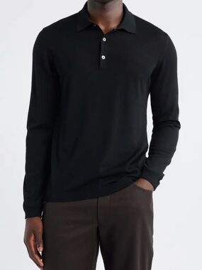 Jack Victor Navy Long Sleeve Wool & Silk Polo Sweater in Large